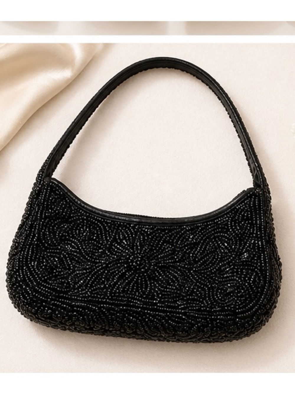 Moyna Black Beaded Shoulder Bag - Elegant Evening Handbag
